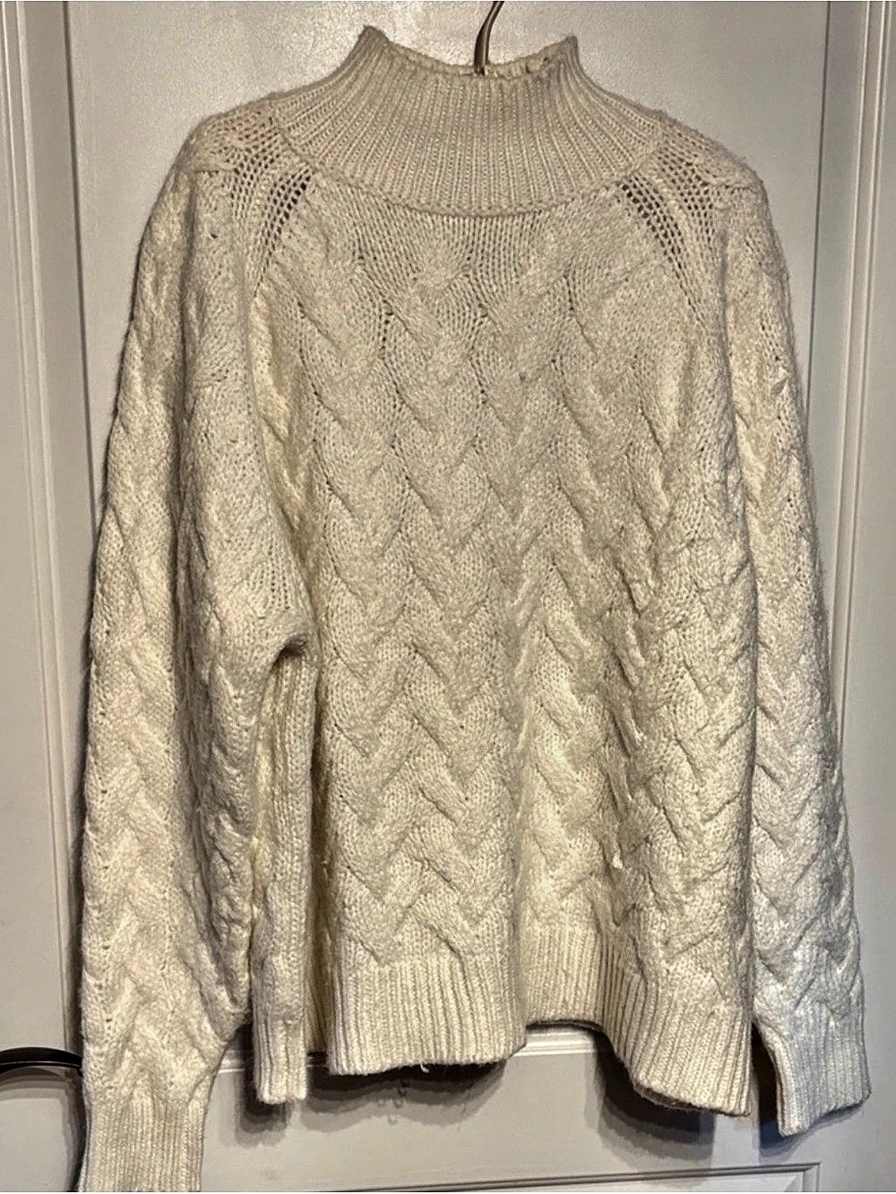 NWOT Vince Camuto Cream Mock Turtleneck Cable Knit Sweater - L